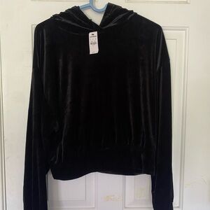 Express black velvet hooded long sleeve tee